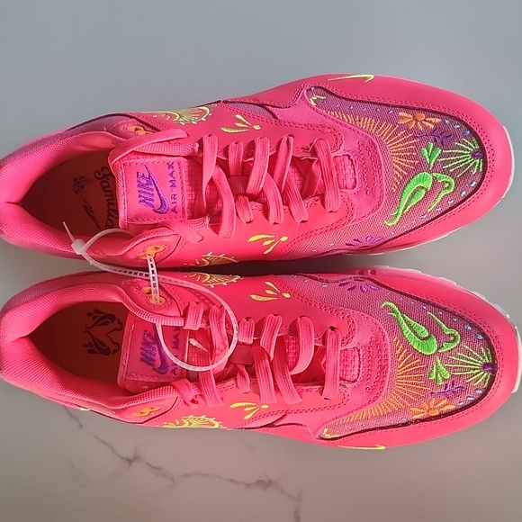 Nike Air Max 1 Dia De Muertos Pink Embroidered Sneakers - Picture 7 of 9